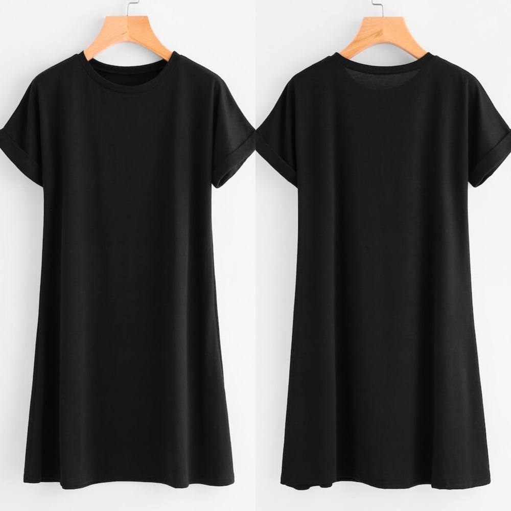 💗Black tee shirt dress short sleeve boho - Picture 1 of 1